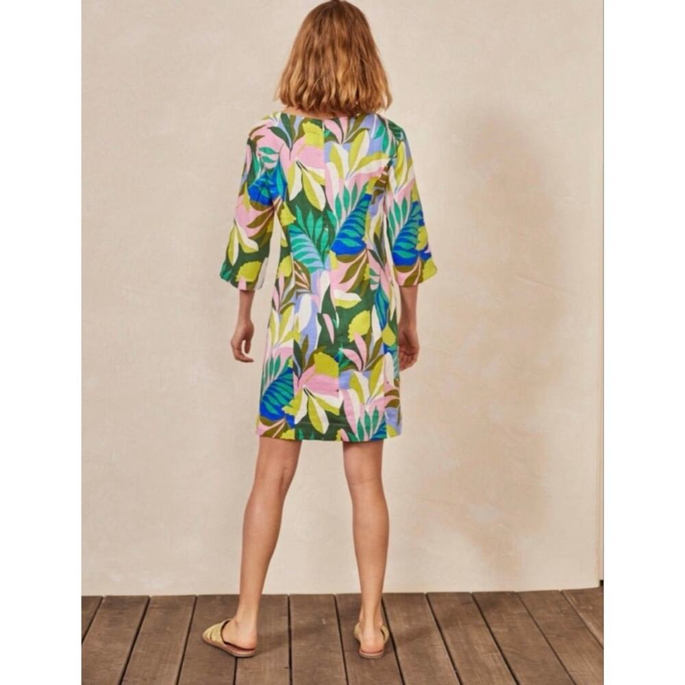 Boden Laurie Linen Shift Dress Womens Size 8R Multi Color Plum Blossom Tropical - Picture 3 of 11